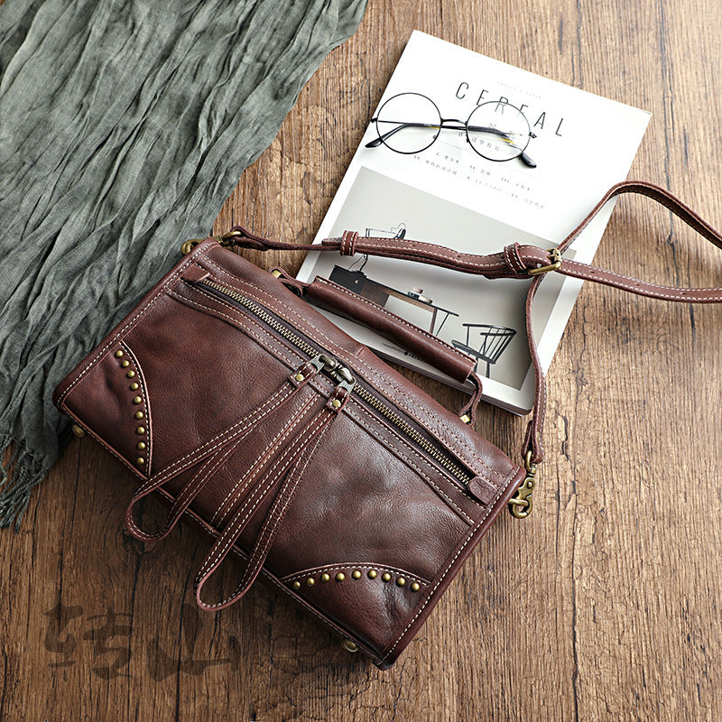 Women's Cow Leather Vintage Distressed Vegetable Tanned Crossbody Bags