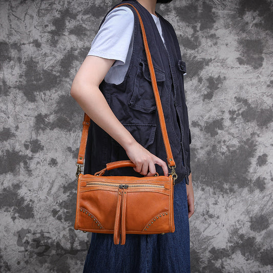 Women's Cow Leather Vintage Distressed Vegetable Tanned Crossbody Bags