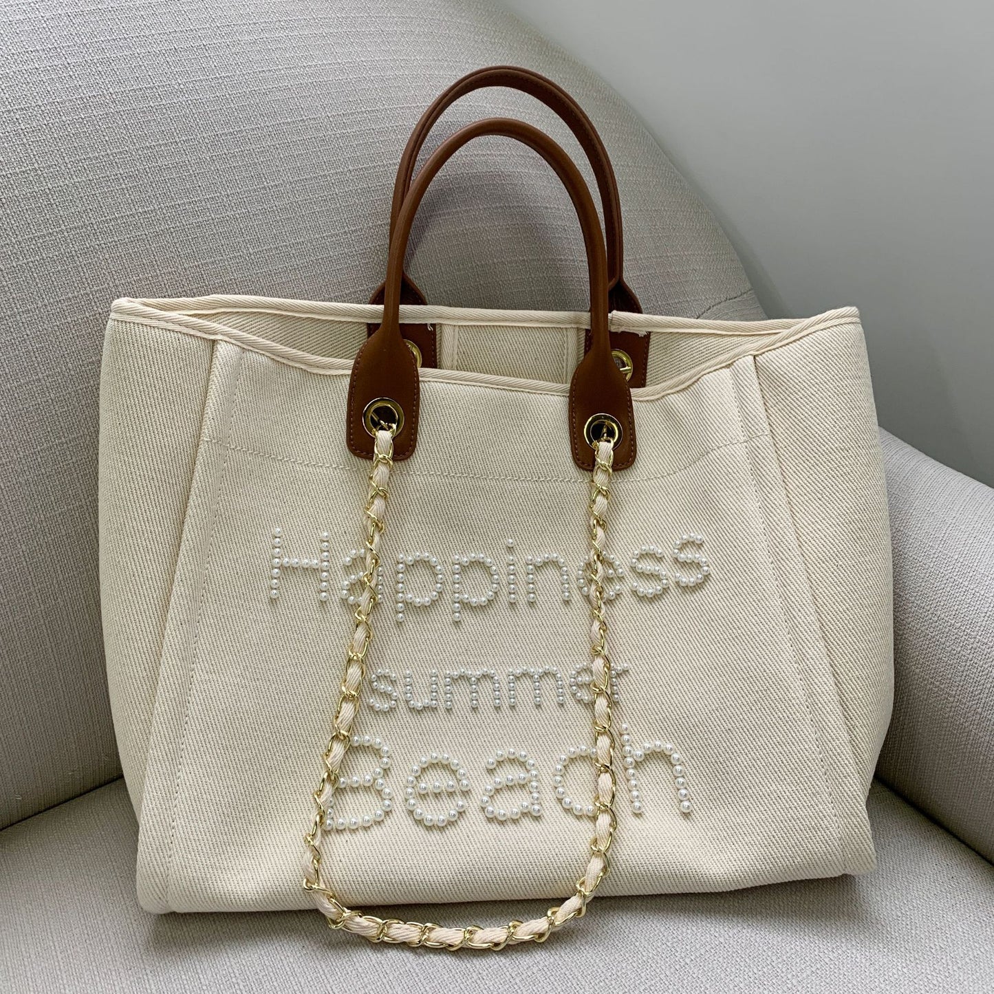 Women's With Leather Portable Chain Pearl Beach Shoulder Bags