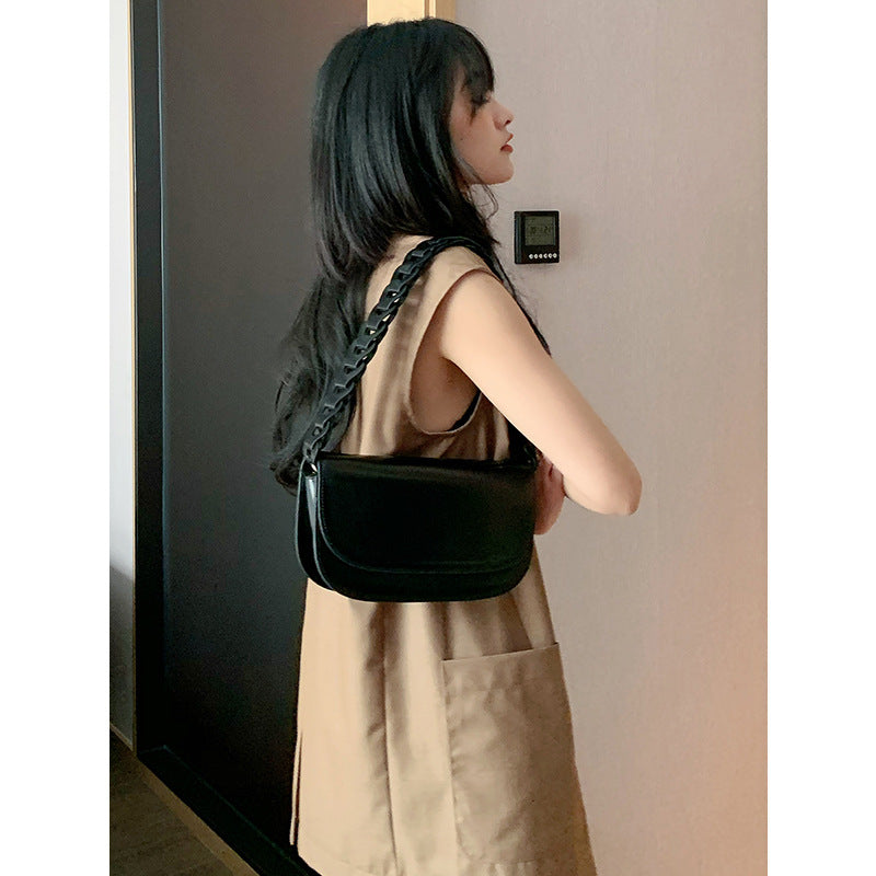 Women's Leather Underarm French Minority Cowhide Saddle Shoulder Bags