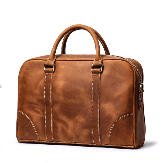 Men's Leather Portable Crazy Horse Large Capacity Men's Handbags