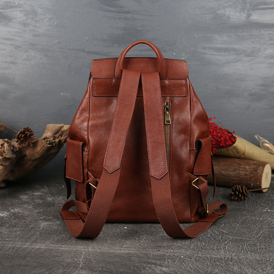 Women's Retro National Style Genuine Leather First Backpacks