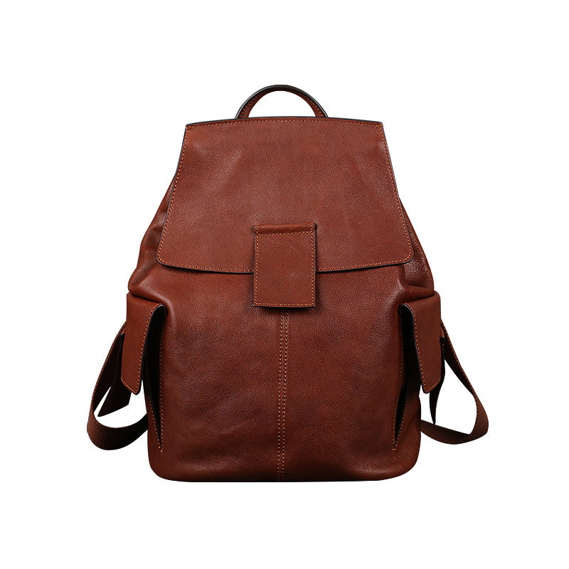 Women's Retro National Style Genuine Leather First Backpacks