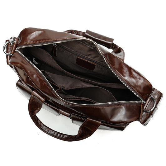 Men's Genuine Leather Business Large Capacity Oil Men's Handbags