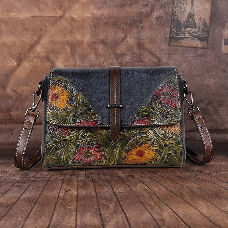 Summer First Layer Cowhide One Embossing Shoulder Bags