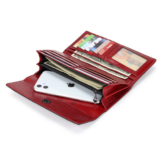 Women's Style Embossed Three Fold Long Inside Outside Full Leather Handbags