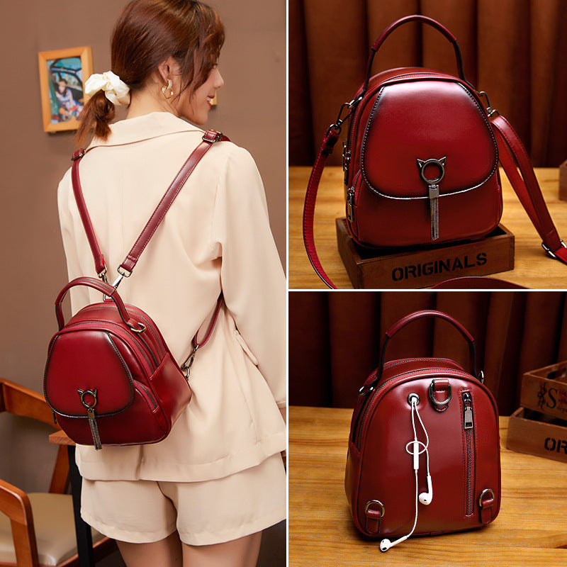 Women's Oil Wax Skin Korean Style Easy Backpacks