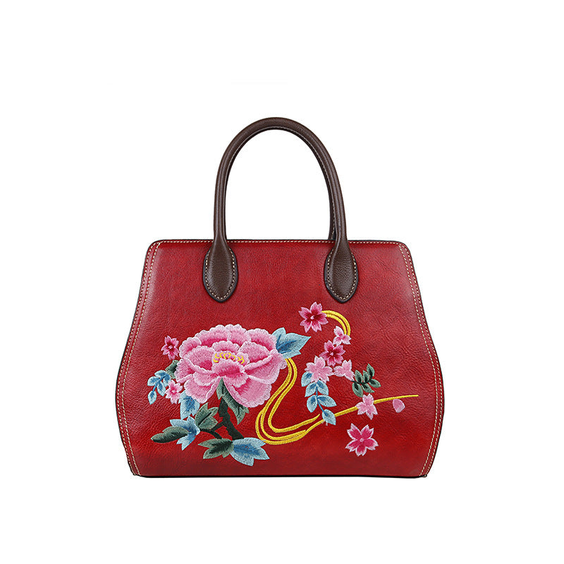 Women's Chinese Style Embroidery Cowhide With Manual Crossbody Bags