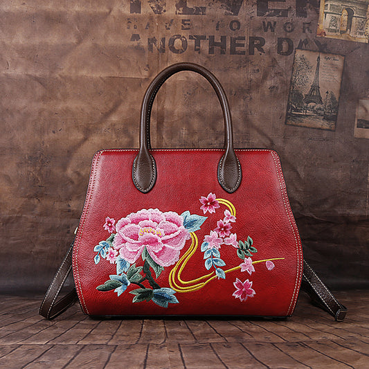 Women's Chinese Style Embroidery Cowhide With Manual Crossbody Bags