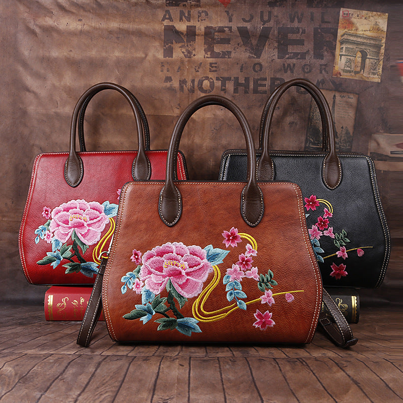Women's Chinese Style Embroidery Cowhide With Manual Crossbody Bags