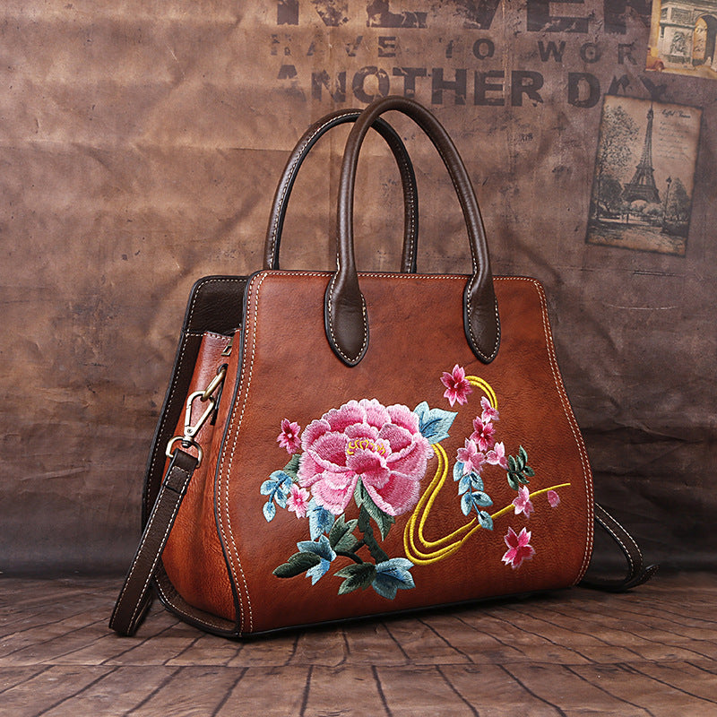 Women's Chinese Style Embroidery Cowhide With Manual Crossbody Bags