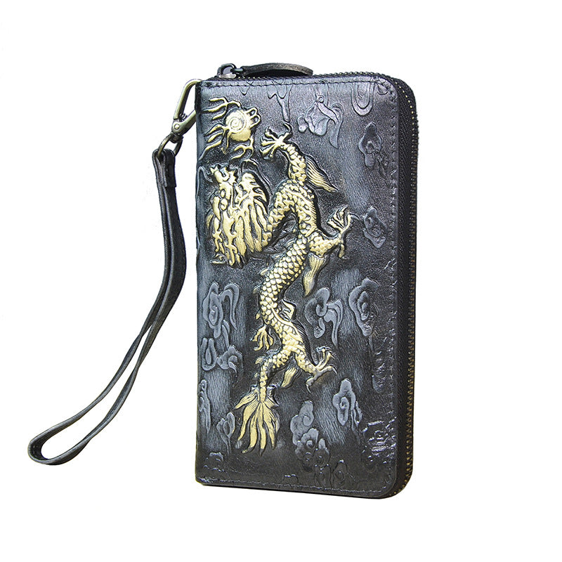 Men's Tanned Leather Cowhide Long Pressure Tiger Men's Wallets