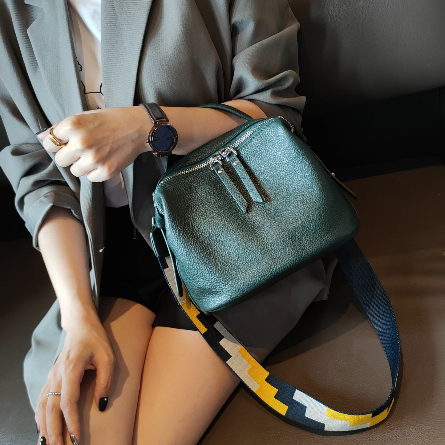 Women's Cow Leather Soft First Layer Wide Shoulder Bags