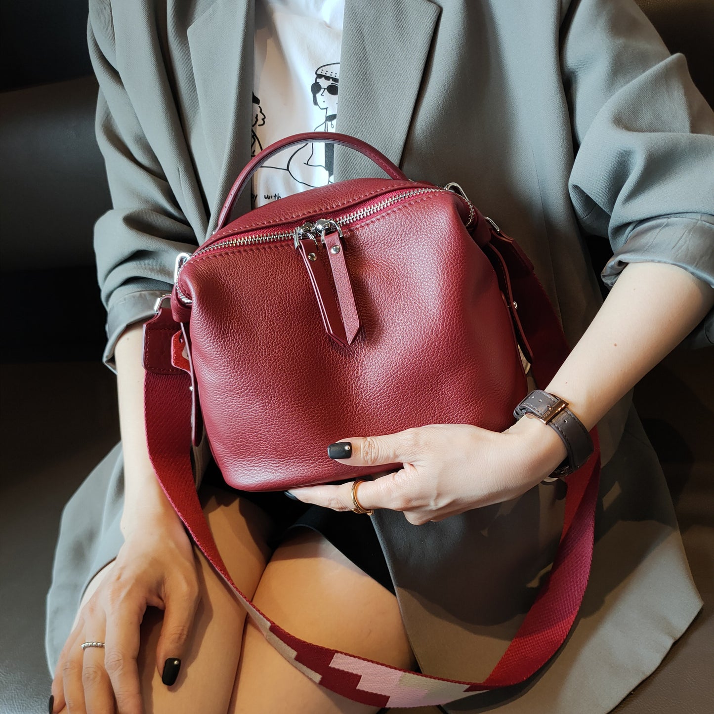 Women's Cow Leather Soft First Layer Wide Shoulder Bags