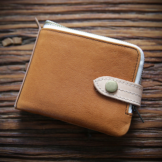 Men's Handmade Retro First Layer Cowhide Short Zipper Men's Wallets