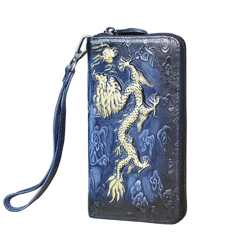 Men's Tanned Leather Cowhide Long Pressure Tiger Men's Wallets