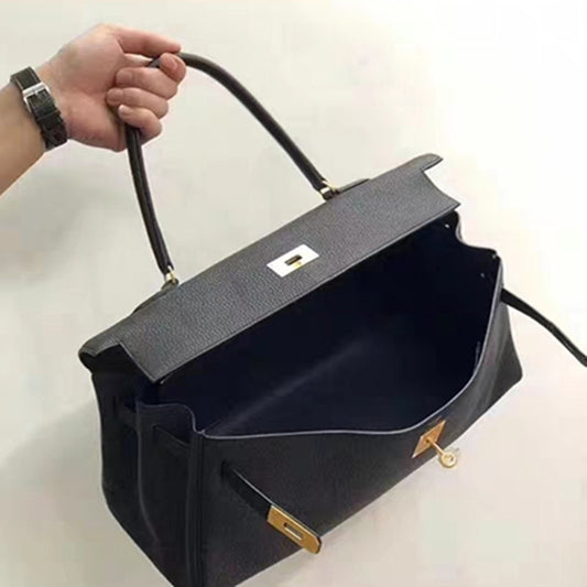 Women's Kelly Litchi Pattern Top Layer Leather Portable Handbags