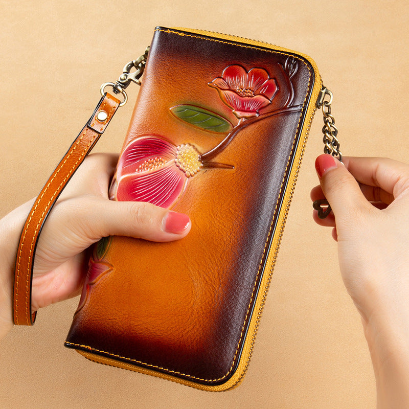 Women's Genuine Leather Long First Layer Cowhide Ladies Wallets