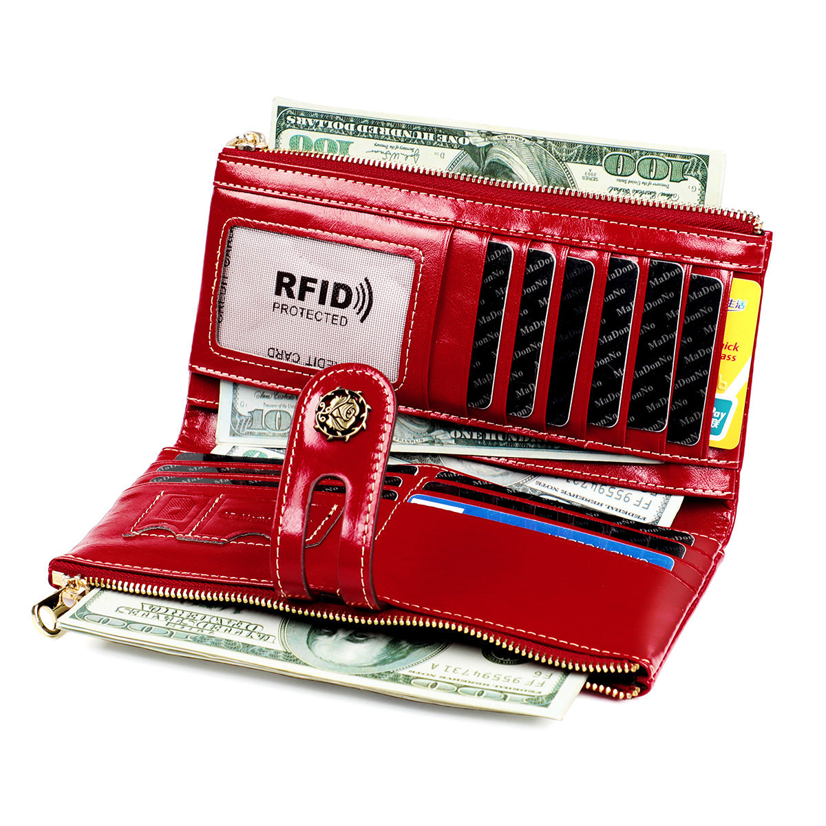 Women's Oil Wax Leather Korean Fashion Mobile Clutch Ladies Wallets