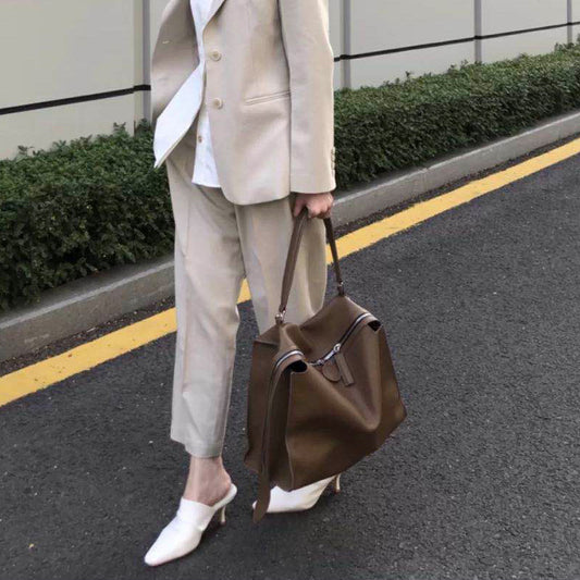 Design Big Zipper Fashion Solid Color Shoulder Bags