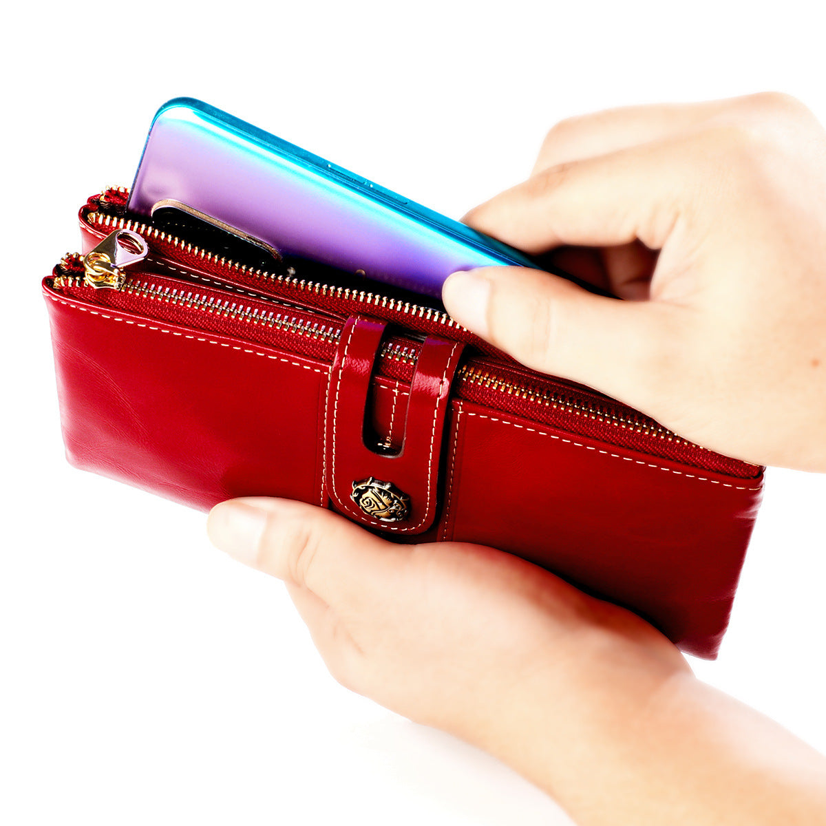 Women's Oil Wax Leather Korean Fashion Mobile Clutch Ladies Wallets