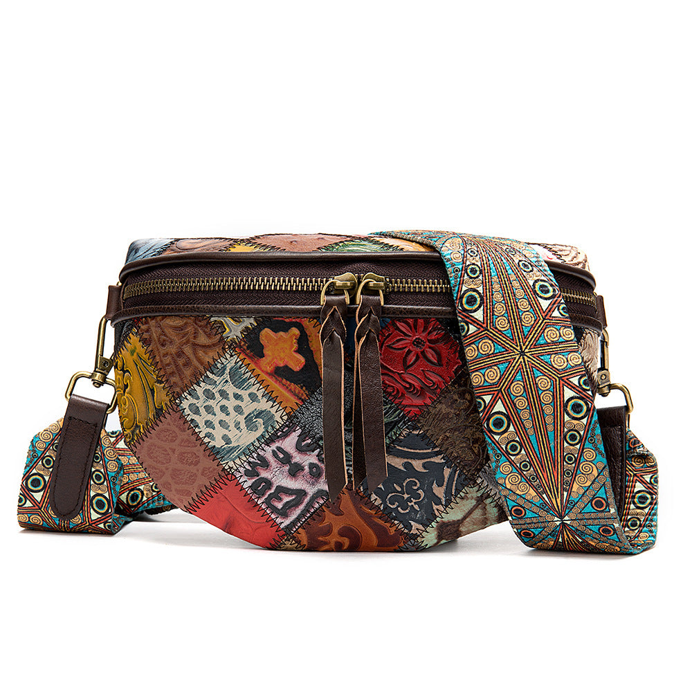 Women's High-grade Stitching Color Portable Shell Cowhide Shoulder Bags