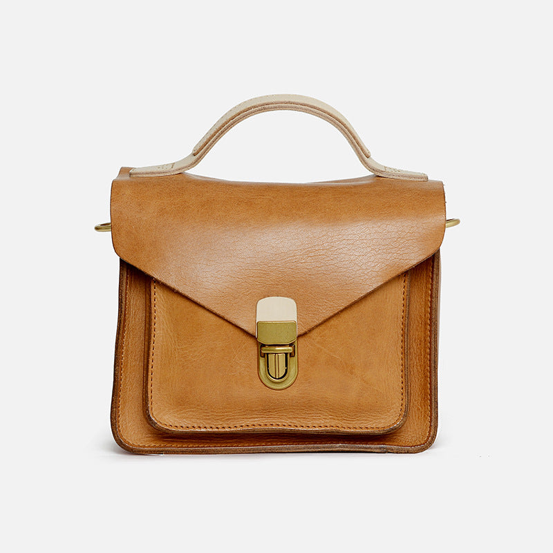 Women's Retro Cowhide Handmade College Style Genuine Shoulder Bags