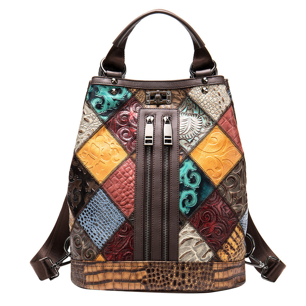 Women's National Style Leather Large Capacity Cowhide Backpacks