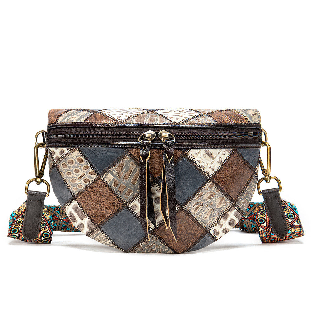 Women's High-grade Stitching Color Portable Shell Cowhide Shoulder Bags