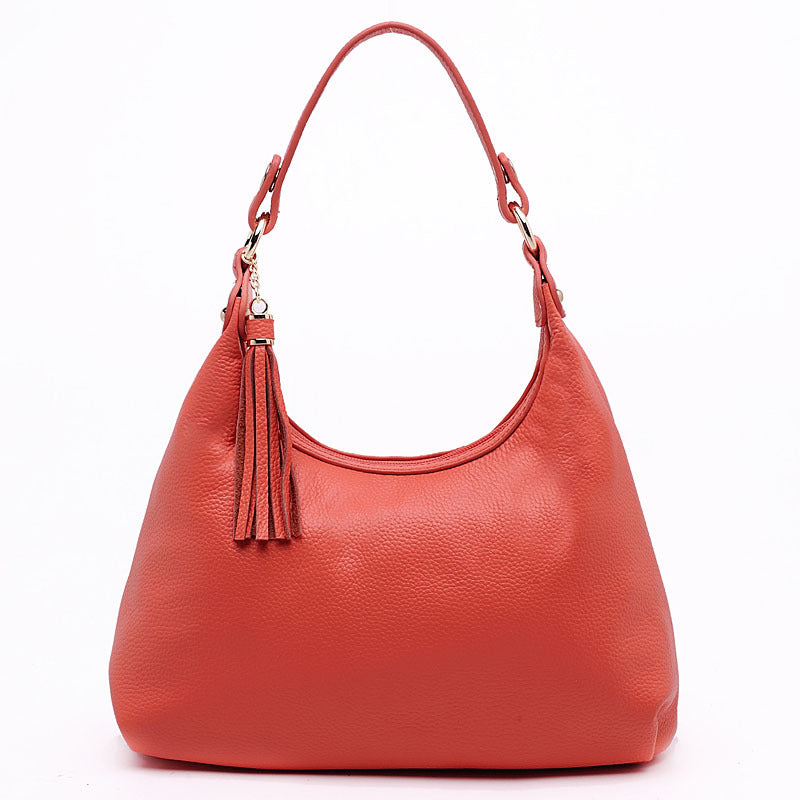Women's Tassel Portable Dumpling First Layer Cowhide Shoulder Bags