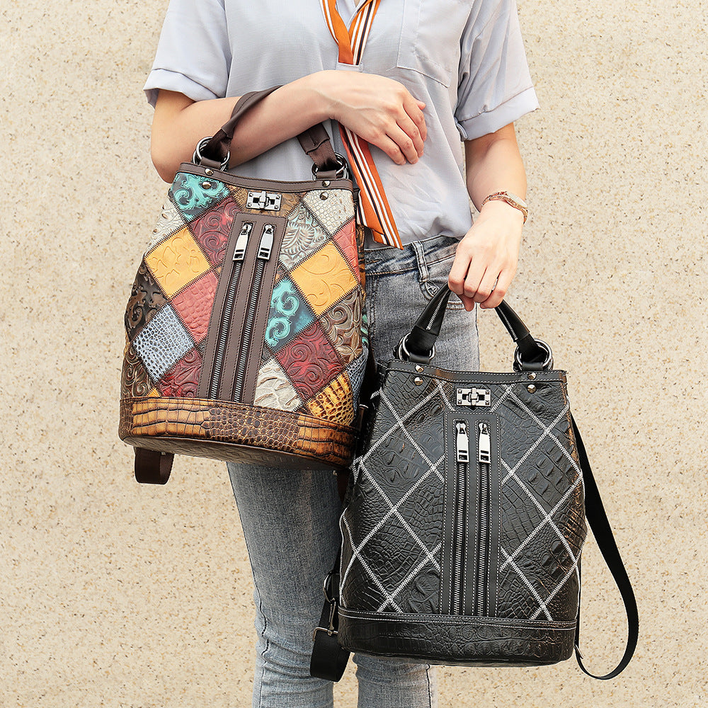 Women's National Style Leather Large Capacity Cowhide Backpacks