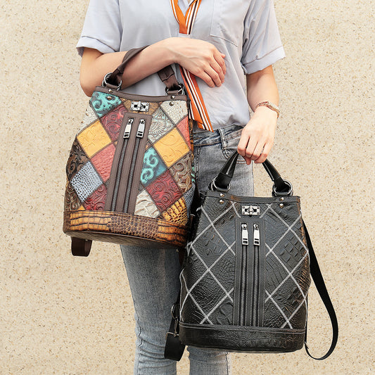 Women's National Style Leather Large Capacity Cowhide Backpacks