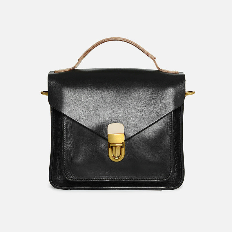 Women's Retro Cowhide Handmade College Style Genuine Shoulder Bags