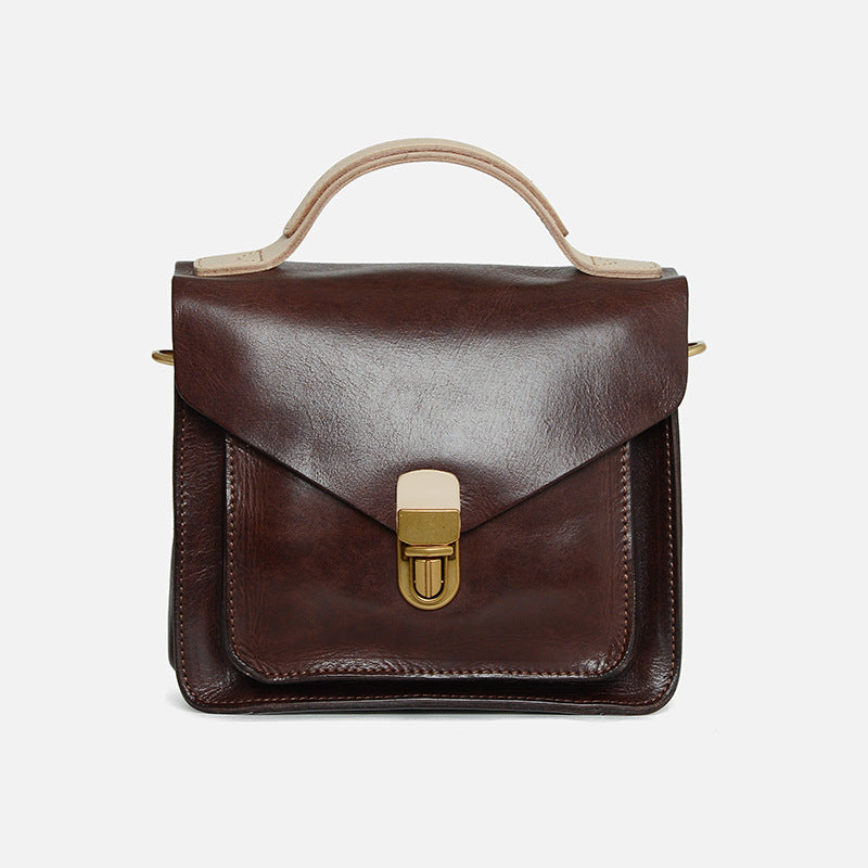 Women's Retro Cowhide Handmade College Style Genuine Shoulder Bags