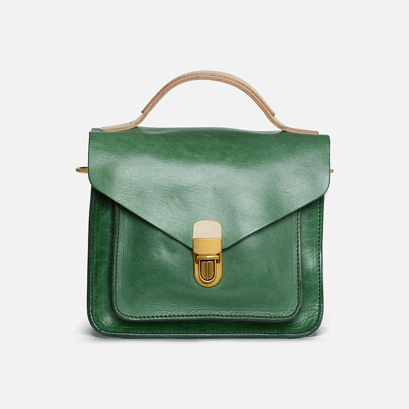 Women's Retro Cowhide Handmade College Style Genuine Shoulder Bags