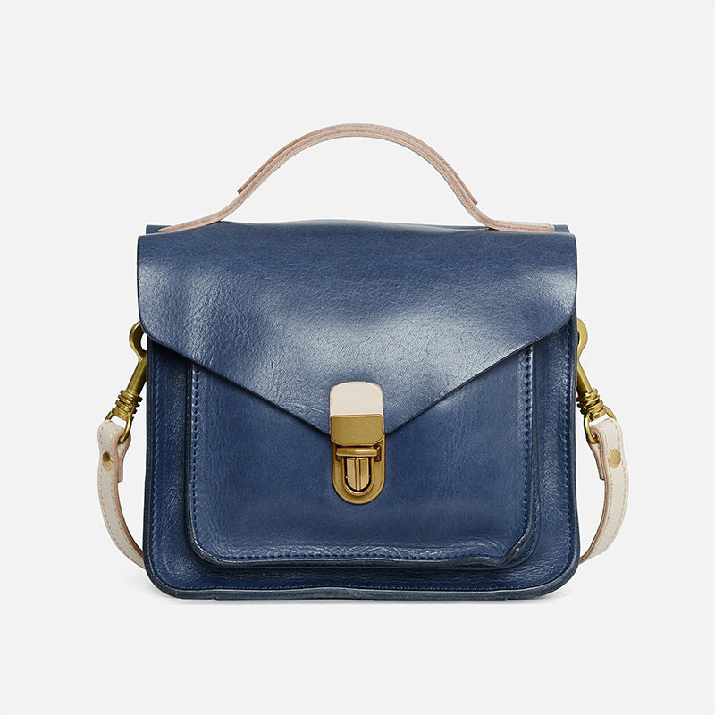 Women's Retro Cowhide Handmade College Style Genuine Shoulder Bags