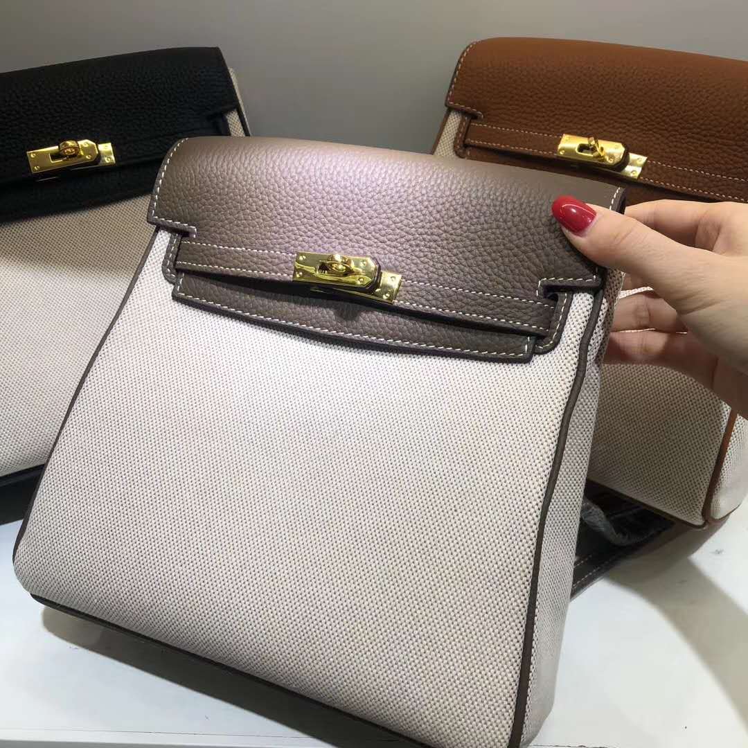 Women's Lychee Pattern Top Layer Leather For Backpacks