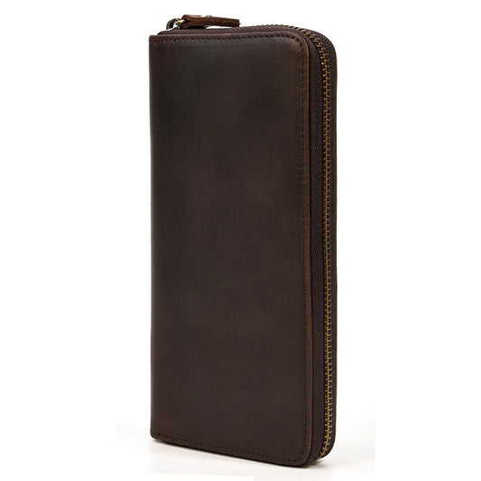 Crazy Horse Leather Long Retro Embossing Men's Wallets