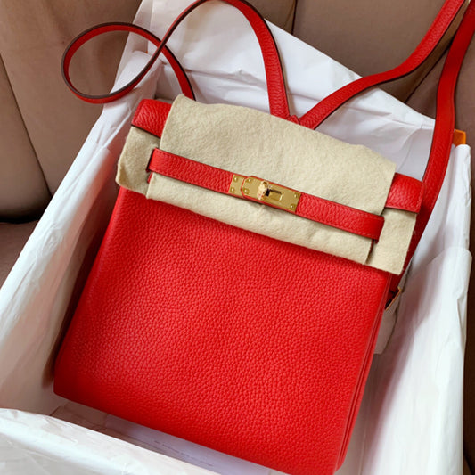 Women's Lychee Pattern Top Layer Leather For Backpacks