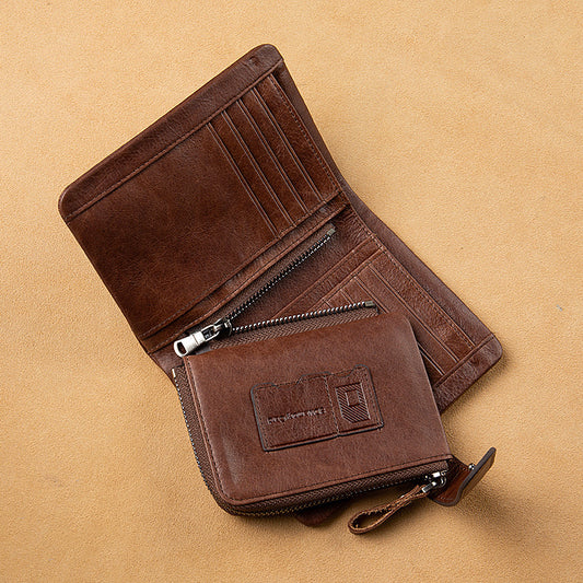 Men's Retro Short First Layer Cowhide Swiping Large Capacity Men's Wallets