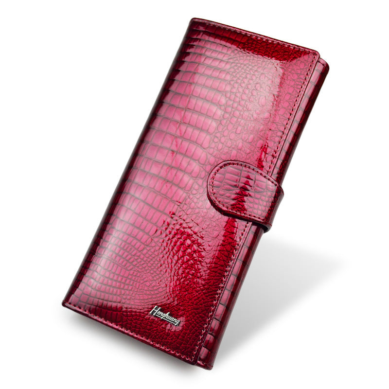 Women's Leather Patent Fashion Clutch Crocodile Pattern Ladies Wallets