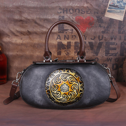 Women's Vintage Leather Embossed Vegetable Tanned Hand-rub Crossbody Bags