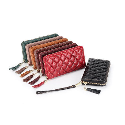 Women's Genuine Leather First Layer Cowhide Clutch Diamond Ladies Wallets