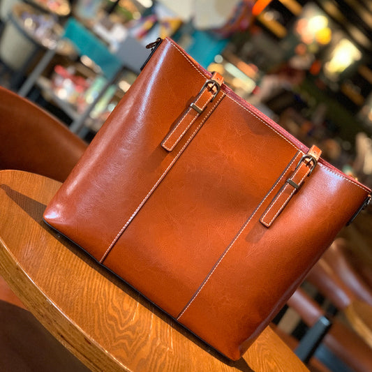 Women's Korean Style Genuine Leather Oil Wax Shoulder Bags