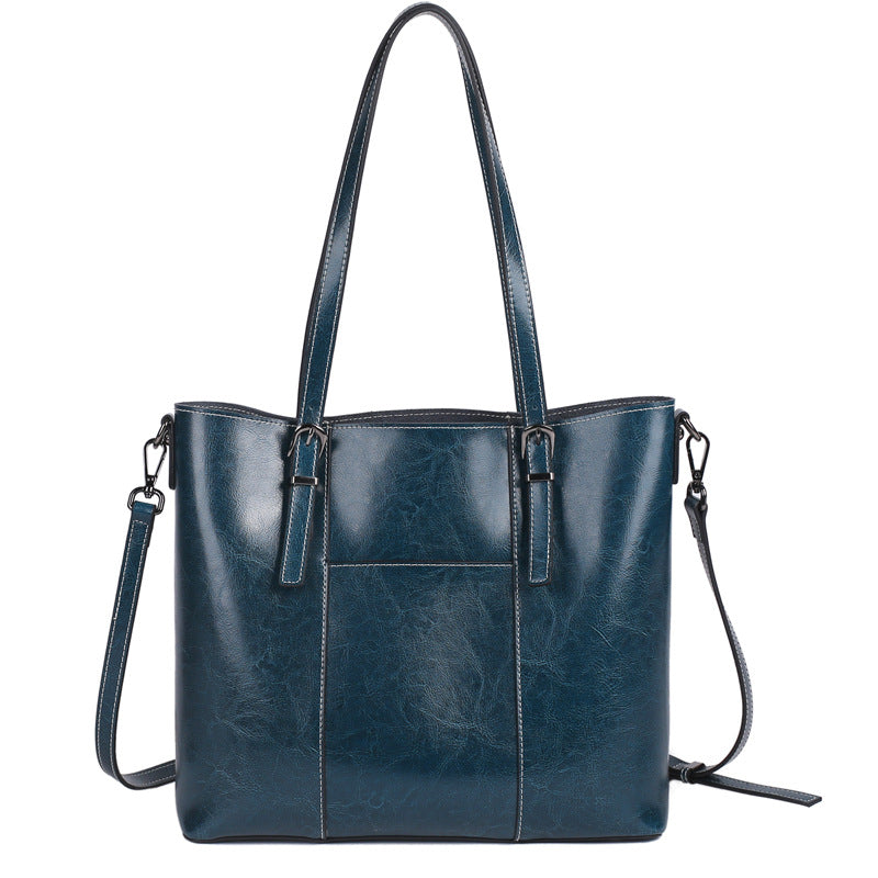 Women's Korean Style Genuine Leather Oil Wax Shoulder Bags