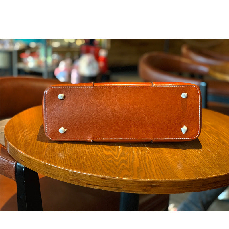 Women's Korean Style Genuine Leather Oil Wax Shoulder Bags