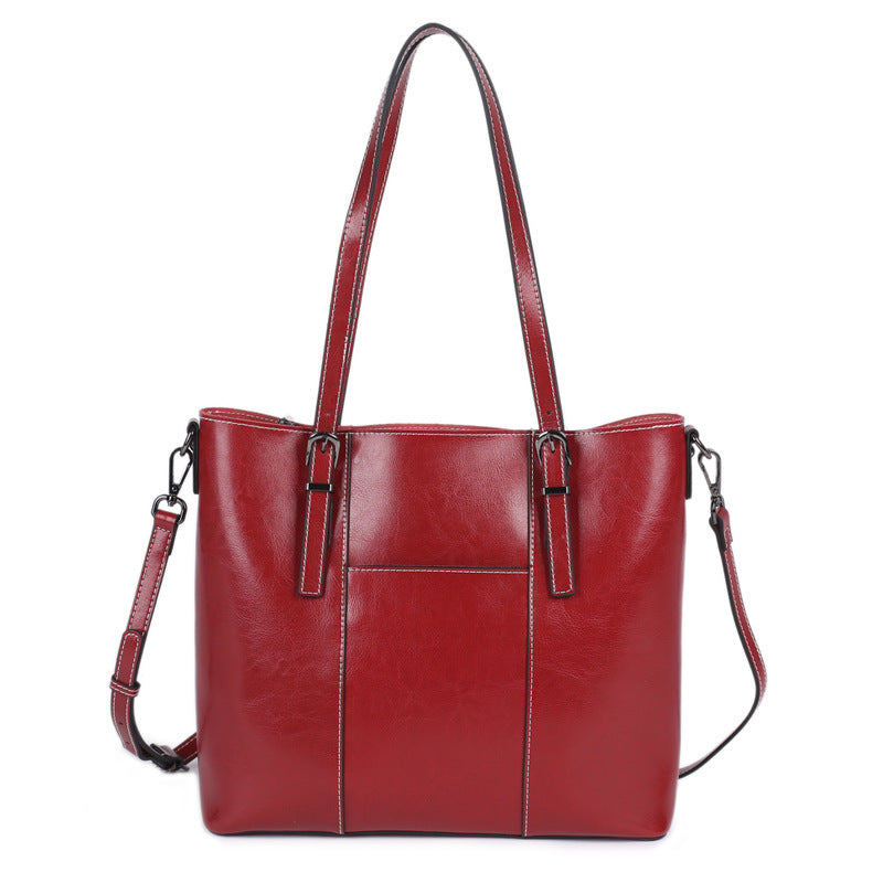 Women's Korean Style Genuine Leather Oil Wax Shoulder Bags