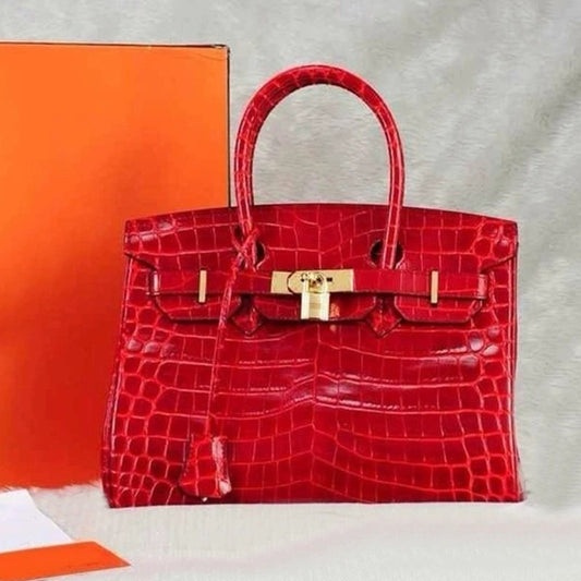 Women's Crocodile Pattern Fashion Cowhide Portable Leather Shoulder Bags