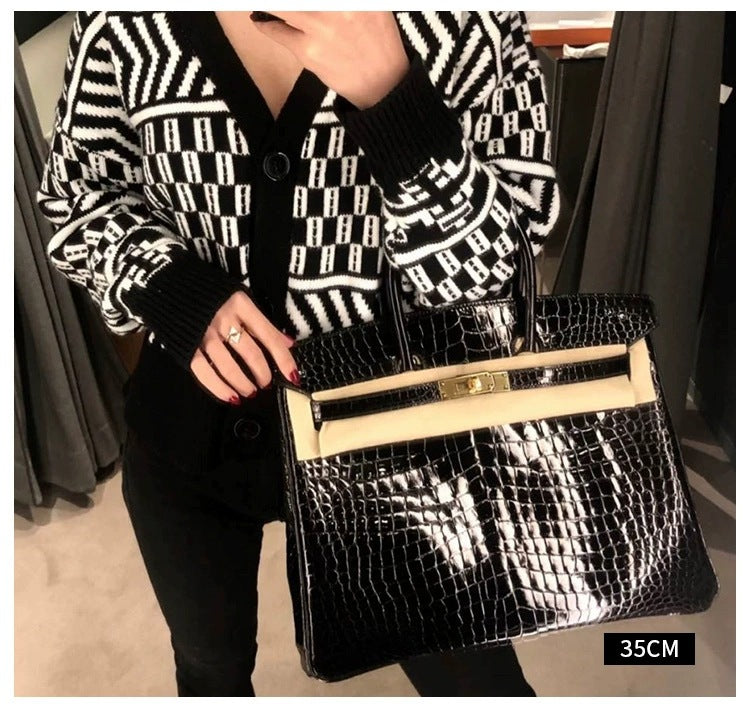 Women's Crocodile Pattern Fashion Cowhide Portable Leather Shoulder Bags