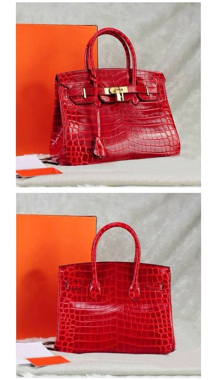 Women's Crocodile Pattern Fashion Cowhide Portable Leather Shoulder Bags